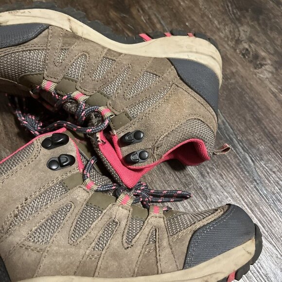 Bearpaw Corsica Hiking Boots Taupe Suede Pink Lace Up Waterproof Kids Sz 2 - Picture 6 of 16